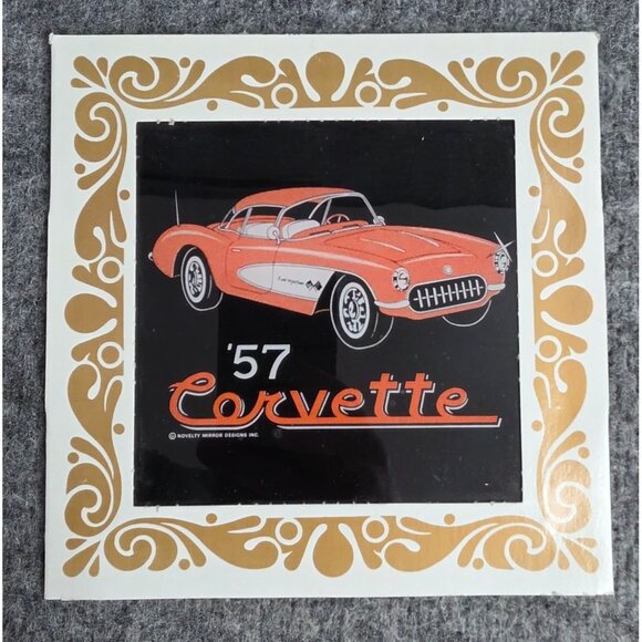 1957 Corvette Mirror Wall Art Gold Design Novelty Mirror Designs Retro 7x7 Vtg - Picture 1 of 5